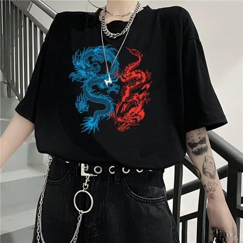 New Fashion Women T-shirt Ulzzang Harajuku Vintage Chinese Dragon Print T-shirt Summer Oversize Loose Casual Tee Shirts Femme