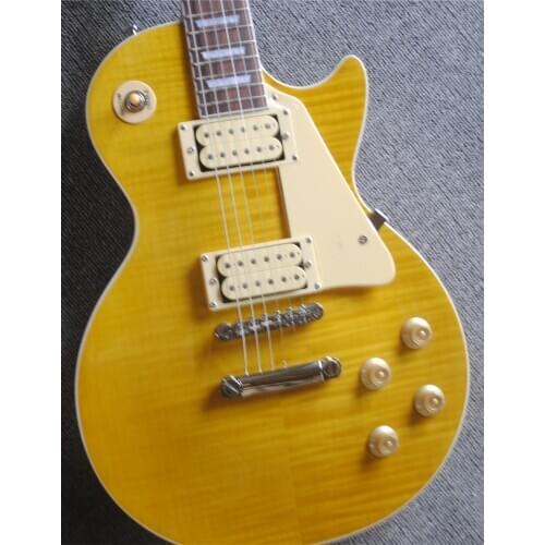 New standard Custom ,yellow Tiger Flame electric guitar Standard gitaar,one piece neck and one piece body guitarra