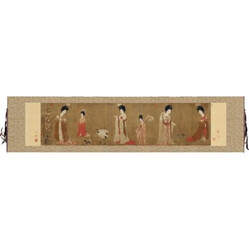 China old paper long Scroll painting Celebrity painting < beautiful lady with hairpin