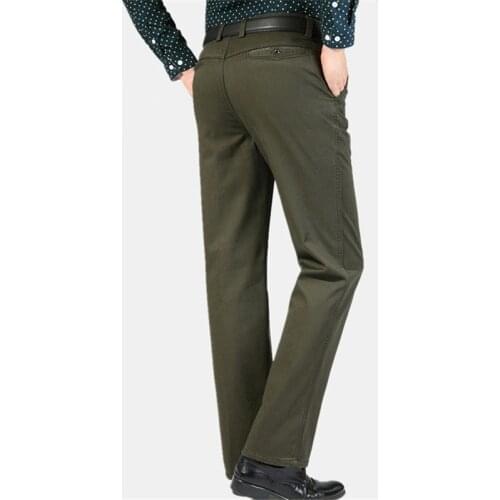 Classic Straight Suit Pants for Men Autumn Winter Mens Cotton Thick Formal Dress Pants Middle Age Male Business Trousers Homme