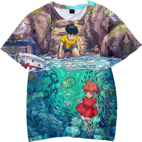 Cool High Quality Ponyo on The Cliff T-shirt Boys/girls Cute Children T Shirt Comfortable Kids Tshirt Anime Children Tees 3D Men