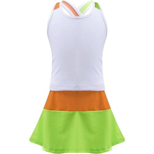 2 Piece Tennis Set Kids Clothes Girls Sport Vest and Skirt with Built-in Shorts Gym Sport Suit Summer Workout Outfits Sportswear