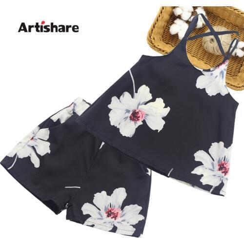 Clothes For Girls Flower Vest + Short 2PCS Summer Clothes For Kids Girl Teenage Kids Girls Clothing 6 8 10 12 13 14 Year