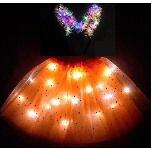 2020 new childrens and girls' luminous skirt led short skirt fluffy short skirt new strange short skirt shiny skirt sky orange