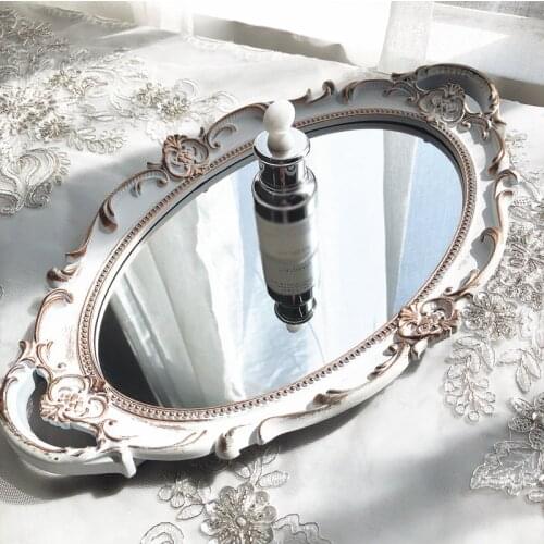 European Resin Style White Mirror Tray Skin Care Products Cup Decorative Tray Jewelry Necklace Storage Box Gift Home Decoration