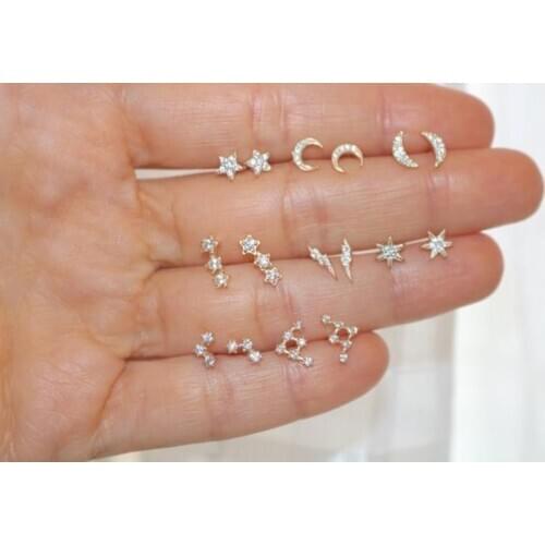 Cute lovely tiny three star stud earring 925 sterling silver metal delicate dainty minimal girl women second stud earrings