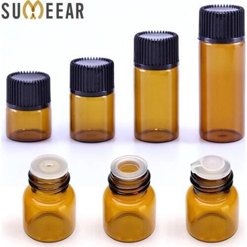 50pcs 1ml~5ml Mini Amber Glass Bottle Small Essential Oil Vials with Orifice Reducer and Cap Sample Test Bottle