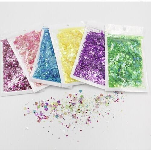 30G/Pack Mini Nail Sequins Glitter Filler Clear Slime Toys For Kids Star Heart Hexagon Sequin Toy Decor DIY Accessories Supply