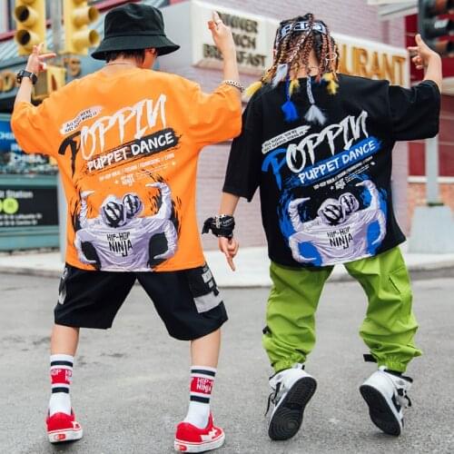 2021 Jazz Street Dance Outfits For Kids Children Loose Tops Hiphop Pants Stage Outfits Girls Boys Hip Hop Dancing Clothes DN8361