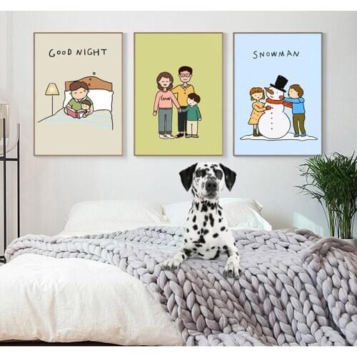 Cartoon Family Canvas Painting Father and Mother Kids Daily Life Posters And Prints Love Pictures On The Wall for Baby Nursery