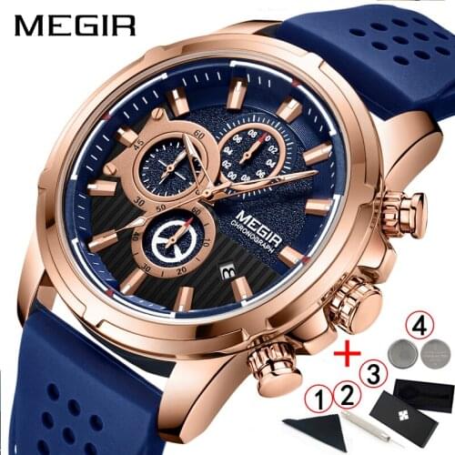 Mens Watches Top Brand Luxury MEGIR Silicone Military Sport Watches men Chronograph Clock Wristwatch Men 2019 Relogio Masculino