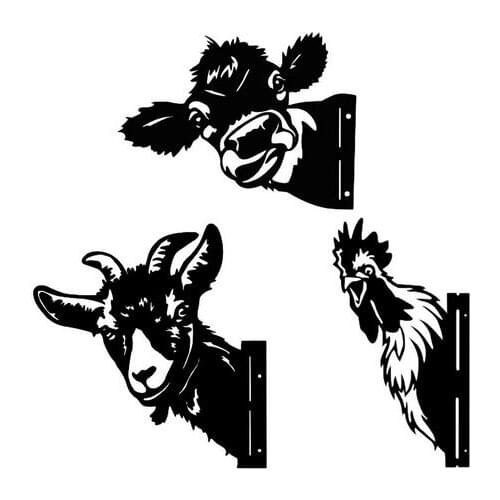 Wall Cow Sheep Chicken Farm Peeping Cattle Metal Art Garden Ornaments Pendant Decoration Garden Decoration Wall Hanging Statue