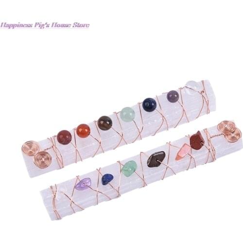 Natural Selenite Stone Healing Crystal Quartz Stick Chakra Energy Cleansing Wand Plaster Rose Gold Winding Personality Ornaments