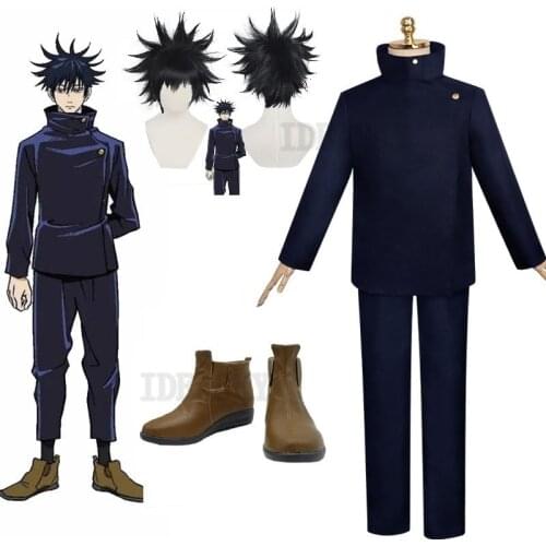 2021 NEW Anime Jujutsu Kaisen Megumi Fushiguro Cosplay Costume Dark Blue Wig shoes School Uniform Party Carnival Outfit For Men