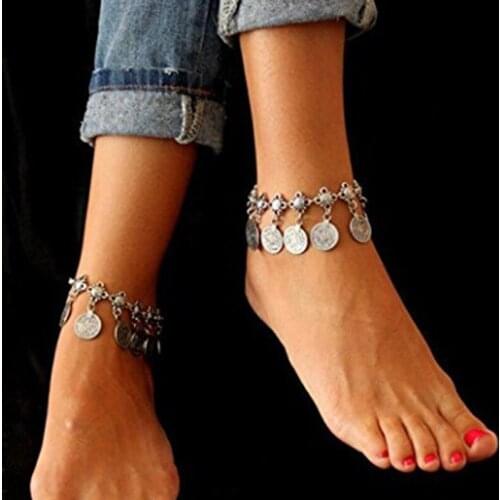 New Fashion Ancient Silver Coin Foot Bracelet on The Leg Women Anklets Chain Fashion Enkelbandje Ankle Jewelry leg chain anklet
