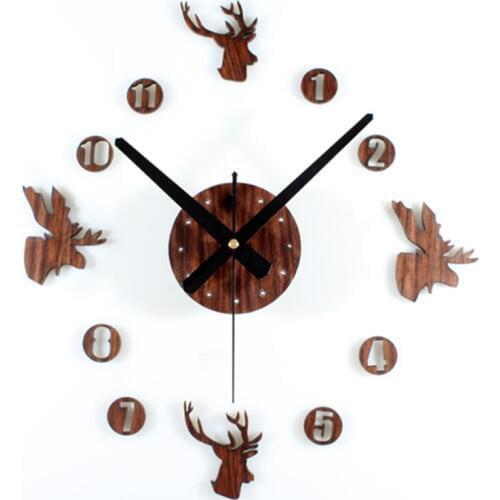 New Arrival Deer Design sticker EVA 30CM-70CM kitchen wall clock large decorative 3d diy wall clock big clock