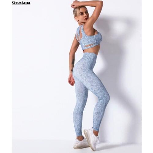 New Arrival Women Sexy Yoga 2 Piece Set Hollow Out Bra+High Waist Pants Fitness Gym Sportswear Suits Outdoor Running Clothing