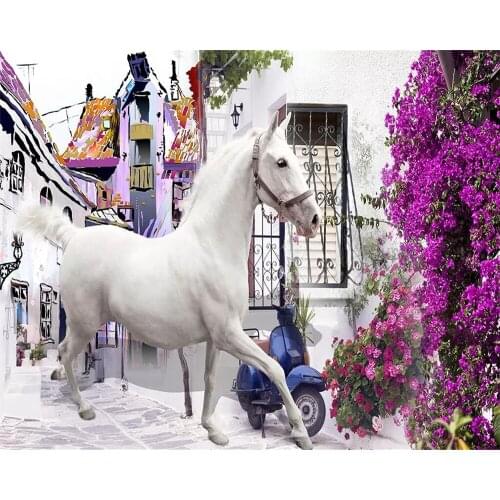 Beibehang Custom wallpaper murals Greek Mediterranean white horse romantic European TV background home decor mural 3d wallpaper