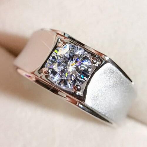 Luxury Real 925 Sterling Silver Mens Ring Exquisite Platinum Trendy Big Diamond Engagement Wedding Party Classic Gift Elegant