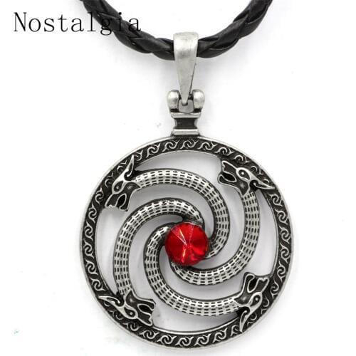 Movie Viking Serpentine Talismans Long Necklace Sun Snake Horde Symbol Blue Red Eye Pendant Rope Chain Women Men Amulet Jewelry