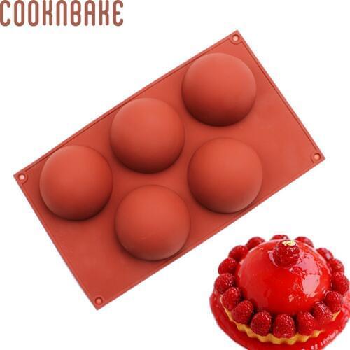 COOKNBAKE Silicone Mold for Cake pastry baking round bread form Dome Silicone Chocolate candy ice Jelly Pudding Soap mold 5 hole