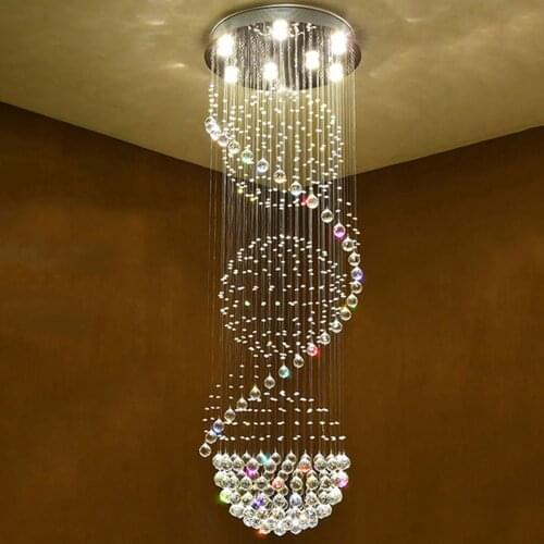 Modern Long LED Spiral Living Crystal Chandeliers Lighting Indoor Fixture for Staircase Stair Lamp Showcase Bedroom Hotel Hall