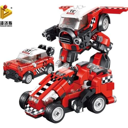 Super Racing Champion City Car Deformation Robot Model 215 PCS Racer Building Blocks Childrens Toy Stickers Gifts Small Bricks