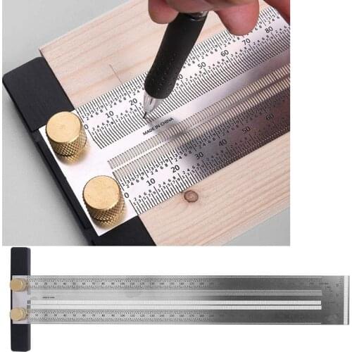 High-precision Scale Ruler T-type Hole Ruler Stainless Woodworking Scribing Mark Line Gauge Carpenter Measuring Tools