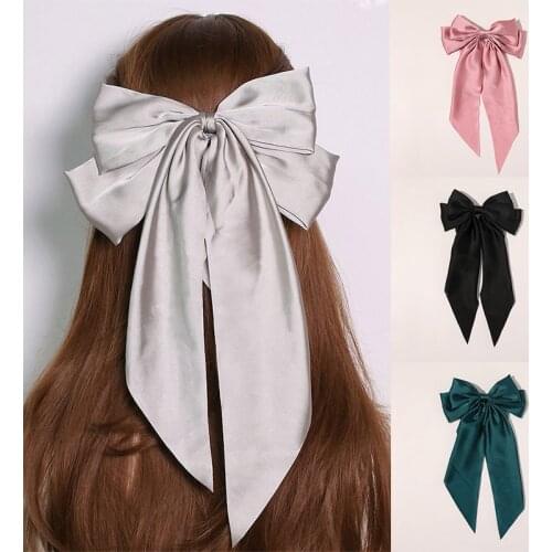 Korea Sweet Hairpin Ladies Fashion Bowknot Hairpin Tassel Streamer Headdress Simple Fabric Pure Color Top Clip Hair Accessories