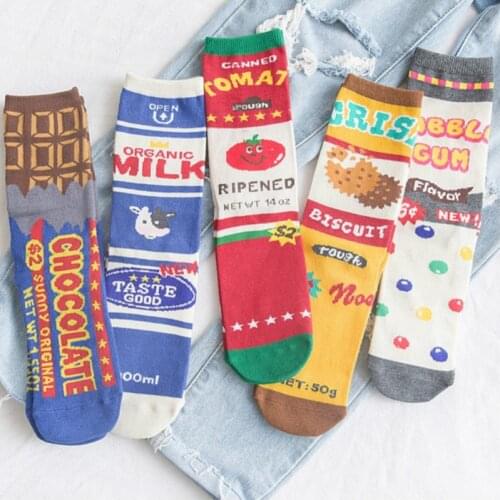 Women Socks Funny Cartoon Gum Milk Chocolate Tomato Cookies Happy Female Street Harajuku Hip Hop Cotton Pile Heap Socks Autumn