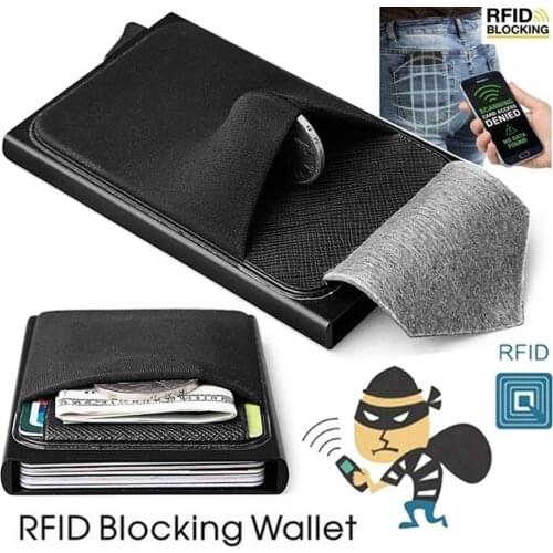 1pc Slim Aluminum Wallet With Elasticity Back Pouch Metal Wallet Coin Purse Card Case Automatic Pop Up Bank Card Case Shield