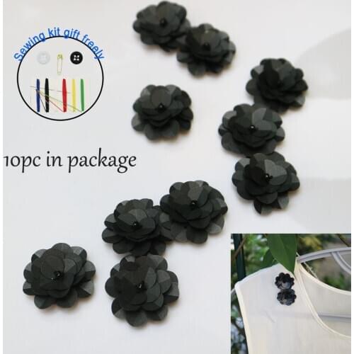 10pcs/lot diy small black flowers patches for clothing 3D sew on floral parche appliques parches bordados para ropa