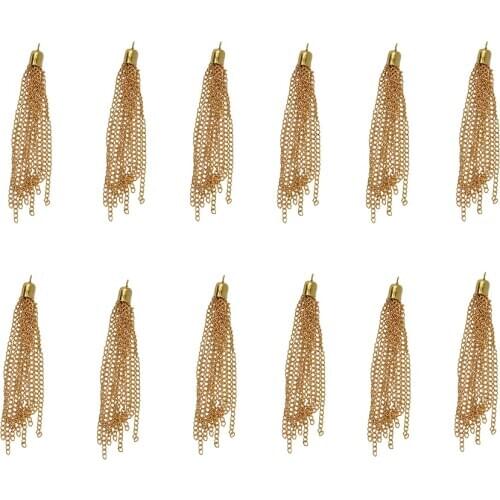 12pcs/lot Metal Chain Tassel Cell Phone Straps DIY Earring/Necklace Charms With Caps