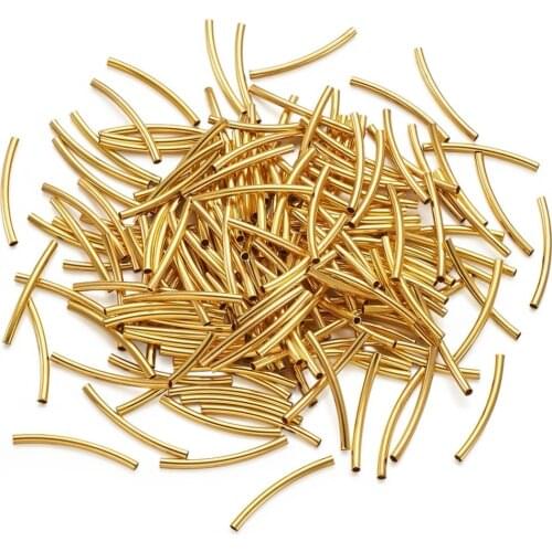 200pcs Smooth Curved Brass Tube Beads for jewelry making DIY Bracelet Necklace Accessories,Nickel Free,Golden,25x2mm,Hole:1mm