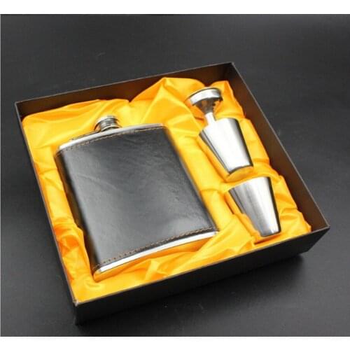 30set practical 7oz Luxury Stainless Steel Leather Hip Flask Personalized Whiskey Flask Drink Mug with a Box