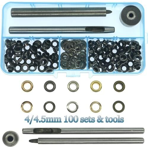 4/4.5mm 100set 5 colours hollow rivet eye button for belt buckle clothing decoration buckle eyelet and Eyelet Punch Die Tool Set