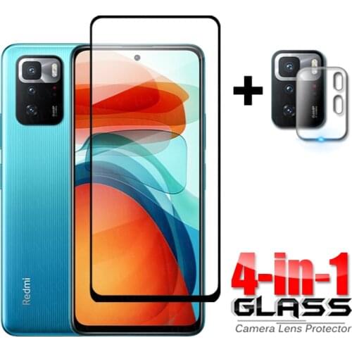 4-in-1 Glass on Redmi Note 10 Pro 5G Full Cover Tempered Glass For Xiaomi Redmi Note 10 Pro 5G HD Screen Protector Camera Glass