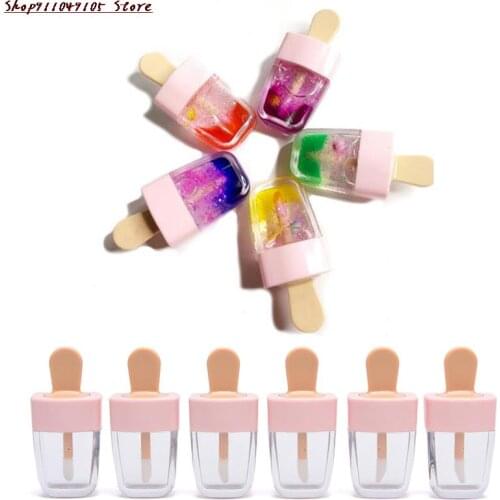6Pcs Material Makeup DIY Lip Glaze Ice Cream Lip Gloss Bottle Lip Glaze Tube Empty Pink Lipgloss Tube Packaging