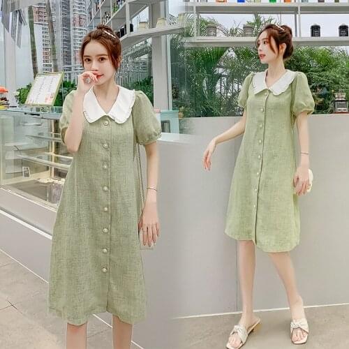 8007# Maternity Dress Summer Chiffon Plaid Short Sleeve Loose Stylish Dress for Pregnant Women Mom Dress