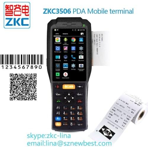 Android pda with built-in printer barcode scanner smart card reader , touch screen pda with thermal printer 4G wifi ZKC PDA3506