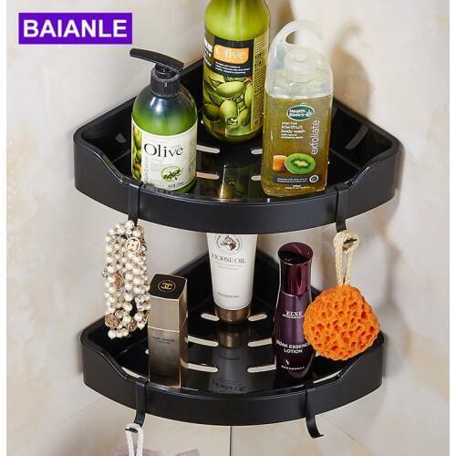 Black Bathroom Shelves Brushed Nickel Stainless Steel + ABS Plastic Wall Mount triangle Shower Caddy Rack Bath Accessories
