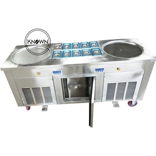 Double Flat Round Pan Thai Fried Ice Cream Roll Machine CE Certified Food Grade Fried Ice Cream Making Machine Promotion