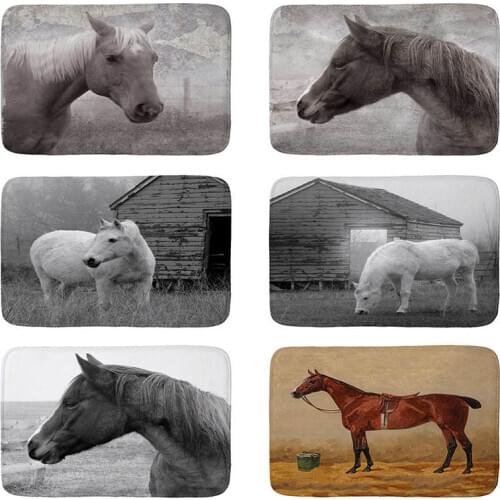 Oil painting horse printed Flannel Floor Mat Anti-Slip Tapete Floor Mats Kitchen Doormat welcome mats for front door