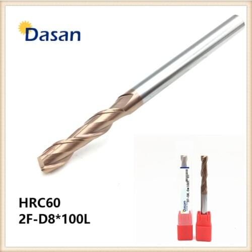 HRC60 2F-D8*100L Flat EndMill 8mm Solid Carbide Two Flutes TiAlN Coated Square Straight Shank End Mill CNC Metalworking Milling