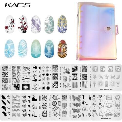 KADS Nail Stamping Plates Set 20 Plate 1 Stamper 1 Scraper 1 Laser Nail Art Plate Holder Christmas Easter Heart Stencil Template