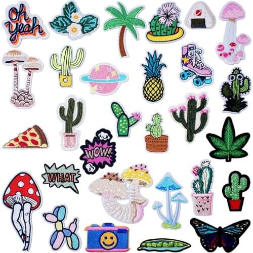 Cactus Mushroom Iron On Patch Badge Fabric Textile Sewing Epaulette Logo Beautiful Highlight Unique Personality Cool Decoration