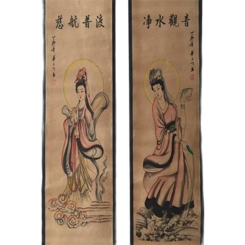 China celebrity painting old scrolls Four screen decorate guanyin painting
