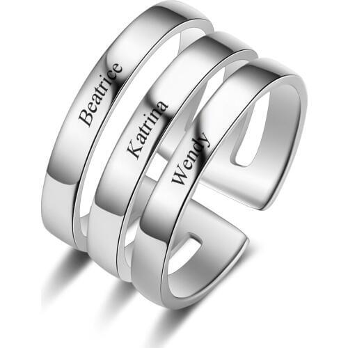 Personalized Rings Delicated Stainless Steel Jewelry Customized 3 Names Charm Engraved rings Fashion Engagement Gift for Women