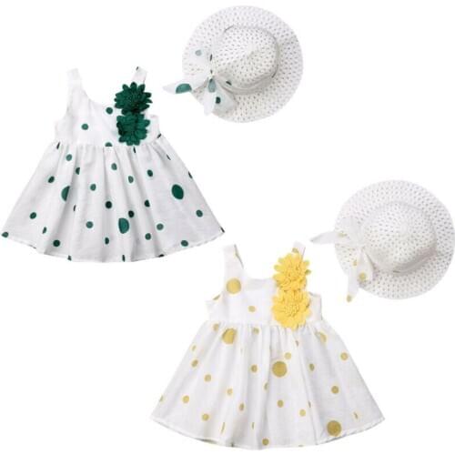 Summer Toddler Girls Flower Sleeveless Party Dresses Princess Tutu Dress+Sunhat Outfits Sundress