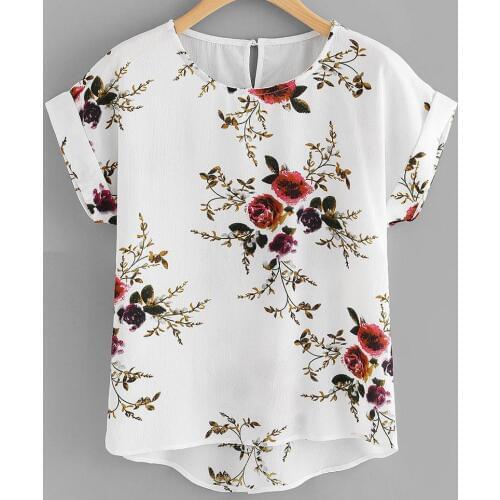 Summer Fashion Floral Print Blouse Pullover Ladies O-Neck Tee Tops Female Womens Short Sleeve Shirt Blusas Femininas Clothing